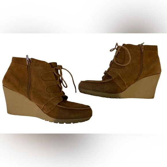 MIA Berdina Brown Suede Wedge Ankle Boots Lace-Up Comfort Casual Size 11 - Picture 4 of 9